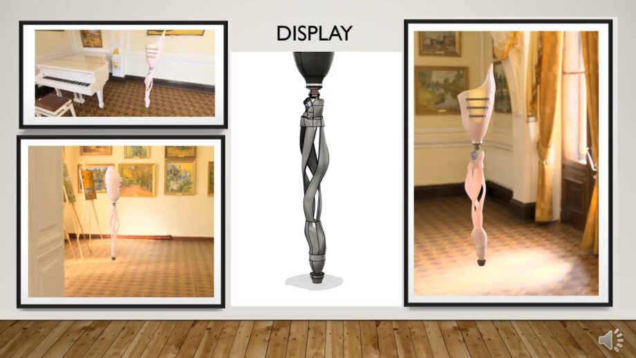 Multiple rendered images of a 3D printable ballet prosthetic.