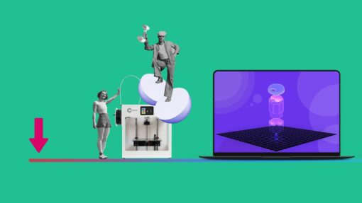 A graphic collage showing the Craftbot 3D printer, Shining3D scanner and an exploded 3D model of an assistive pill dispenser.