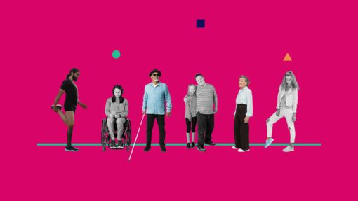 A row of people with various disabilities.