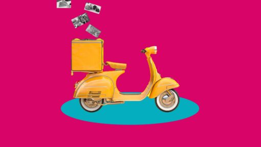 Photos of assistive devices falling into the back of a vespa.