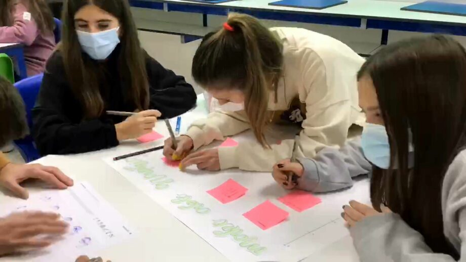 A team of students collaborating on a challenge map.