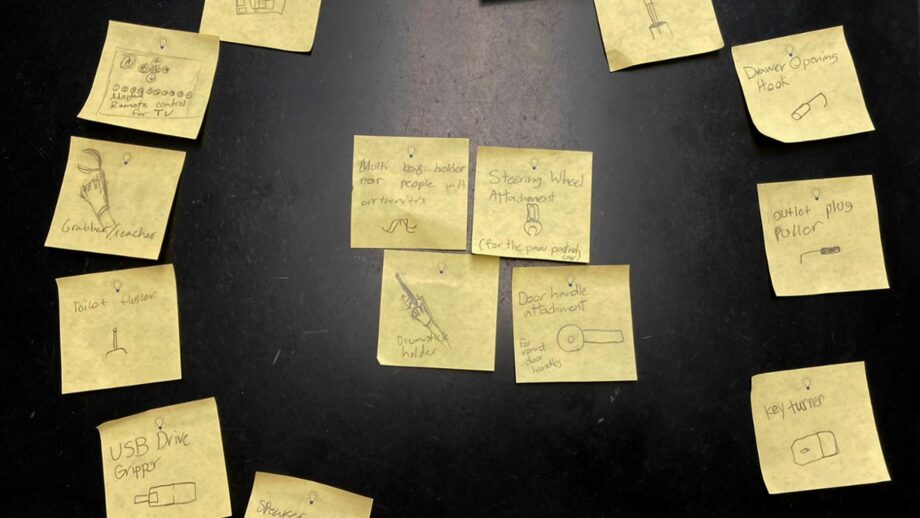 A range of idea sketches on post-it notes.