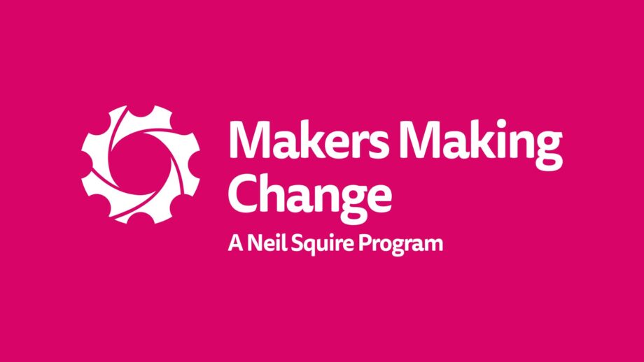 Makers making change logo in white on a magenta background.