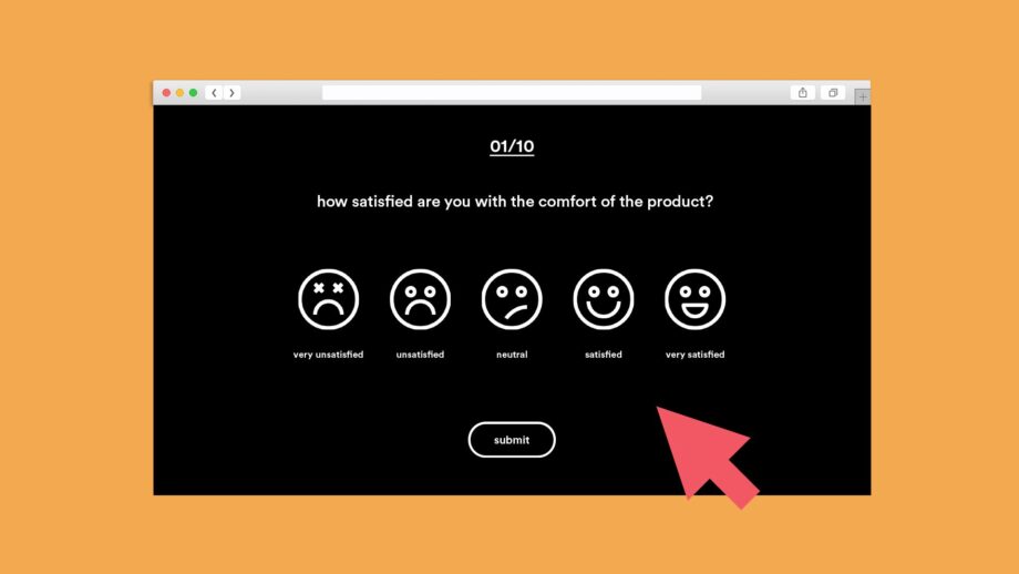 An online survey highlighting the question - 'How satisfied are you with the comfort of the product?'