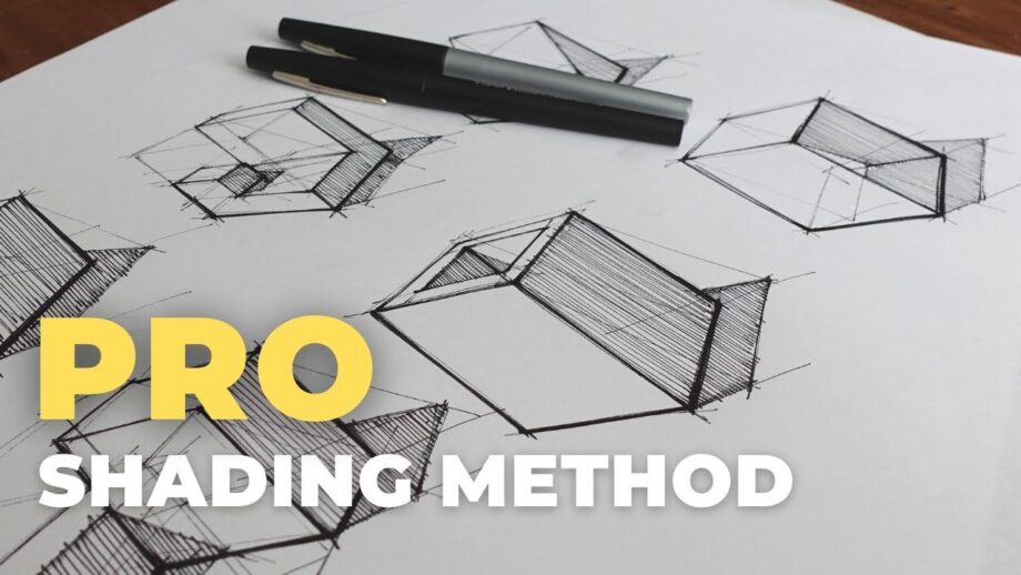 Geometry sketches on white paper. The title 'PRO Shading Method' overlaid in bold text.