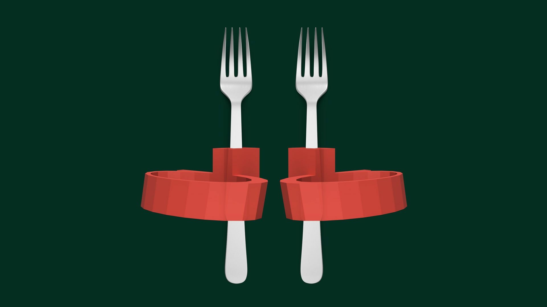 A mirrored 3D model of an assistive fork holder, which utilises a cuff.