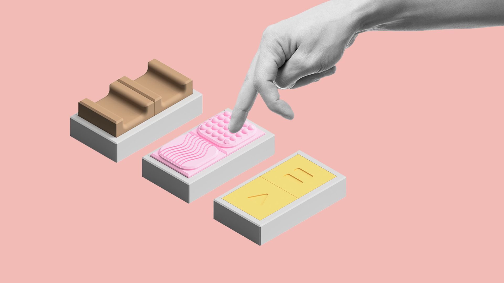 A render of 3 dual switch access devices with different style buttons.