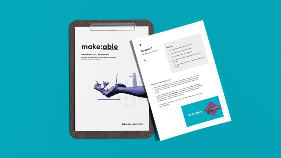 2 pieces of paper showing the Make:able lesson plans.