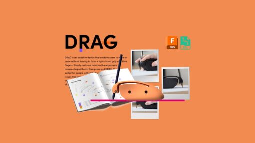 A photomontage of open source resources for PrintLab's DRAG assistive writing device.