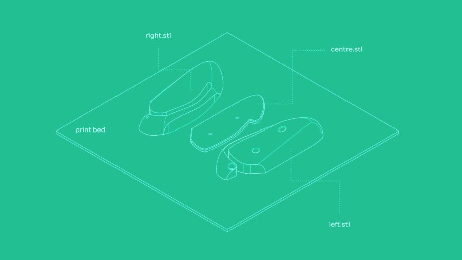 A line diagram showing the 3D print orientation for DRAG.