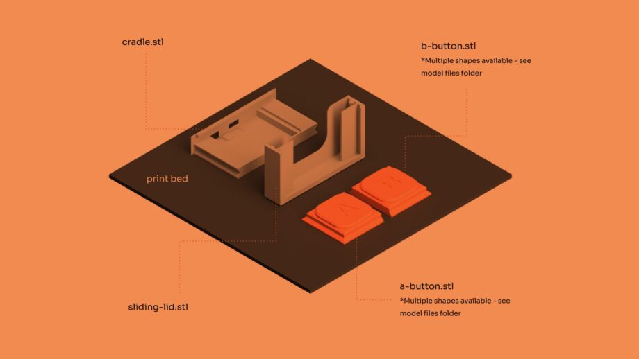 A diagram showing the 3D print orientation for Tap.